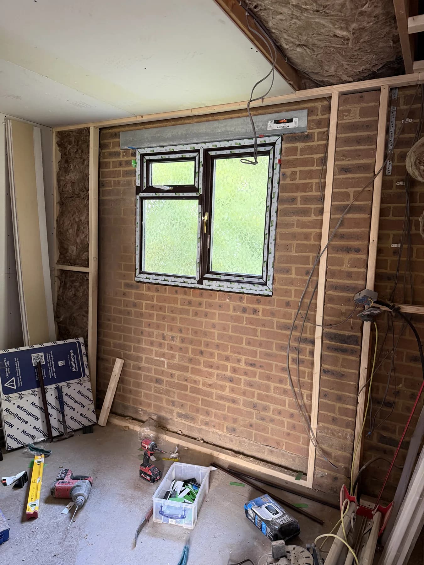 During construction — the window and interior lining.