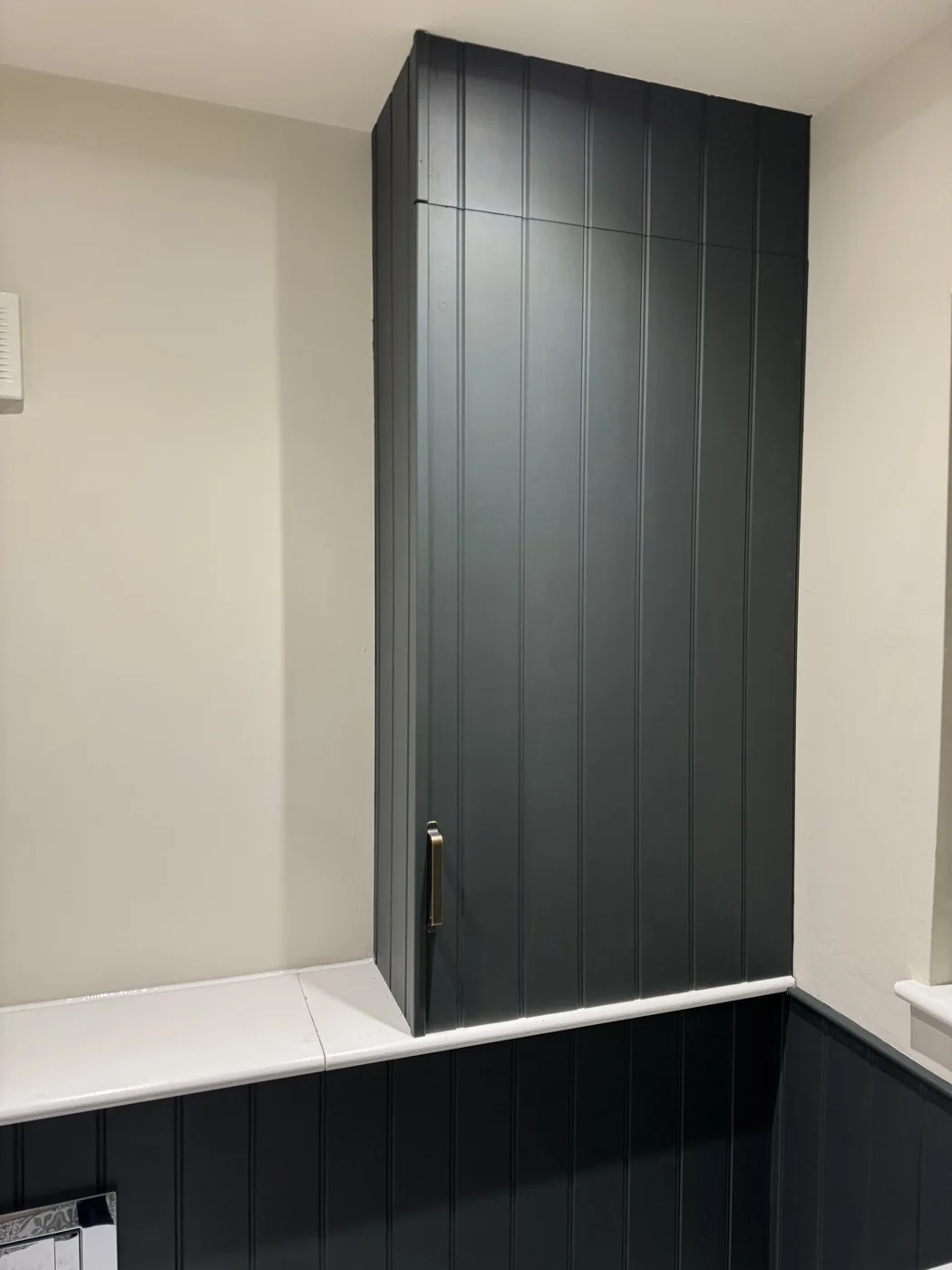 New panelled cupboard concealing the boiler.