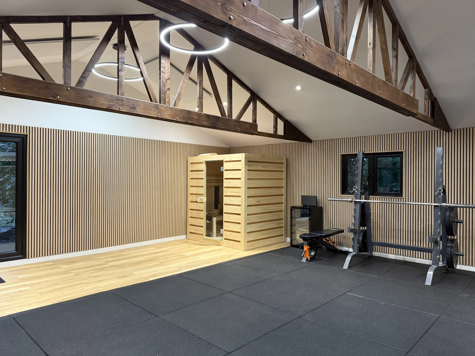 Finished gym — exercise area and sauna.