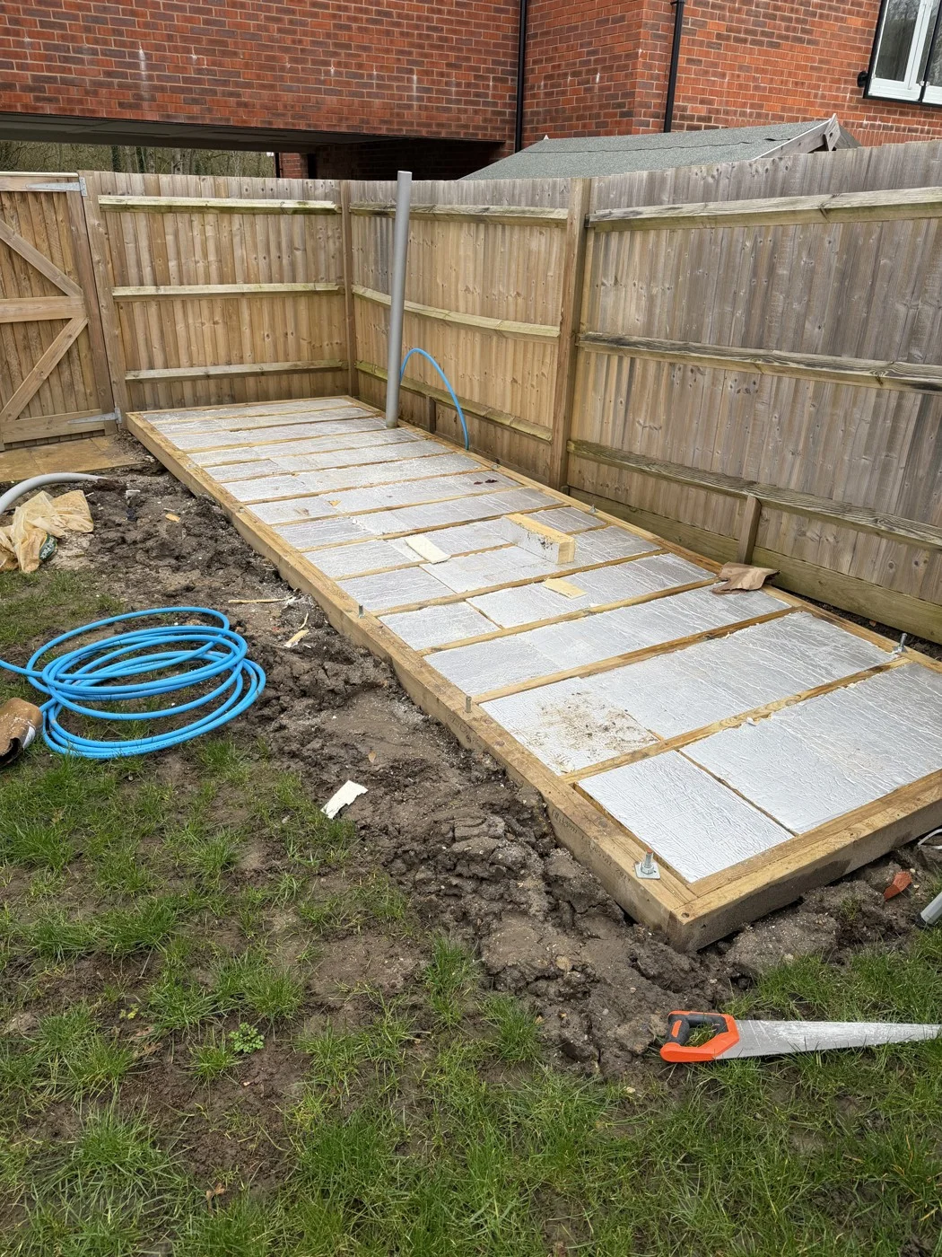 During construction — the floor structure.