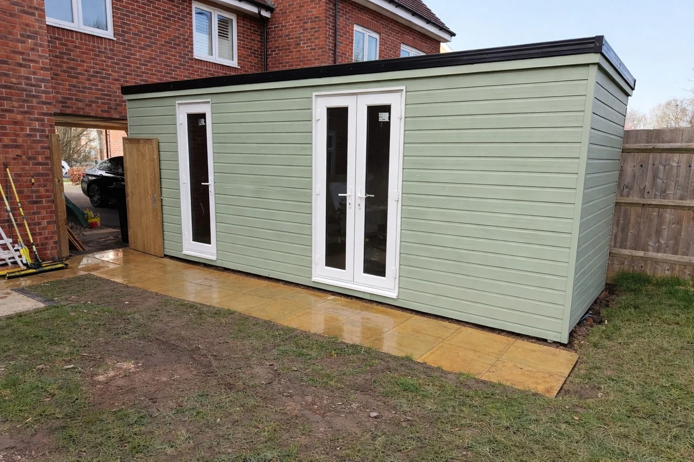 Panda Projects garden room with separate laundry and storage entrances
